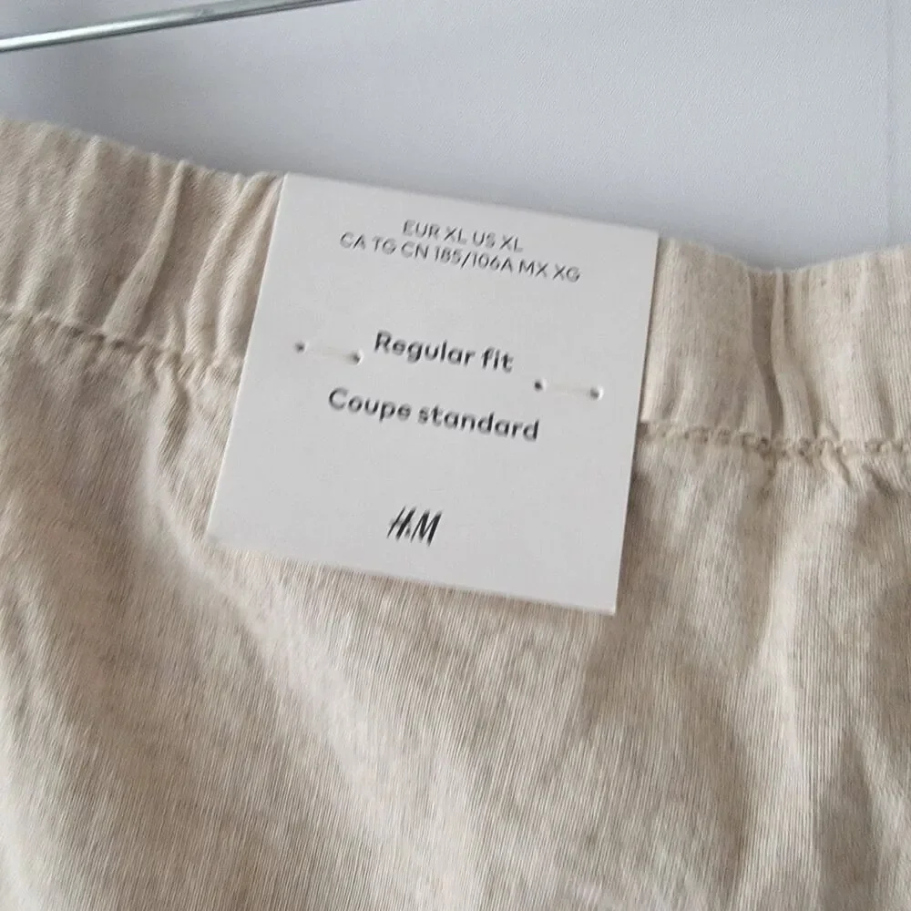 H & M women's linen blend pants size XL pull on tie waist wide leg Breathable